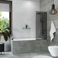 Шторка на ванну Reflection 70х140 RX14070TBL-06 профиль Черный стекло тонированное — фото 7, Неподвижные шторки для ванной