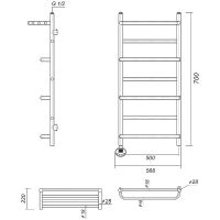 Электрический полотенцесушитель Domoterm Орфей с полкой П7 500x700 АБР EL Античная бронза — фото 2, Электрические полотенцесушители