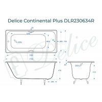 Чугунная ванна Delice Continental Plus 170x70 DLR230634R с отверстиями под ручки без антискользящего — фото 2, Чугунные ванны