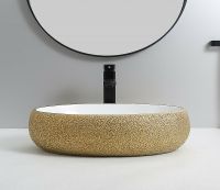 Раковина-чаша CeramaLux 49 433J Бело-золотая — фото 3, Раковины накладные