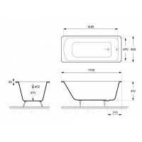 Чугунная ванна Delice Prestige 170x80 DLR230615-AS без отверстий под ручки с антискользящим покрытие — фото 2, Чугунные ванны