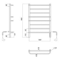 Электрический полотенцесушитель Domoterm Орфей DMT Орфей П8 500x800 EK R Черный матовый — фото 3, Электрические полотенцесушители