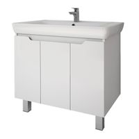 Тумба Q PLUS (D), 80 см, подвесная/напольная, 3 дверцы, с опорами, белый глянец — фото 1, Тумбы под раковину