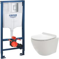 Комплект унитаза AQUAme AQM2002 с инсталляцией Grohe Rapid SL 38772001 с сиденьем Микролифт и клавиш — фото 1, Унитазы