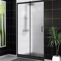 Душевая дверь BelBagno Uno 120 UNO-195-BF-1-120-P-NERO профиль Черный матовый стекло рифленое — фото 1, Раздвижные душевые двери