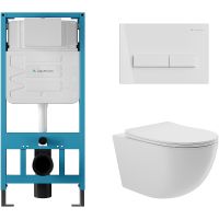 Комплект унитаза с инсталляцией Aqueduto Ovo AQDS025 с сиденьем Микролифт и Белой глянцевой клавишей — фото 1, Комплекты унитаз + инсталляция