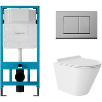 Комплект унитаза с инсталляцией Aqueduto Cone AQDS031T с сиденьем Микролифт и клавишей смыва Хром — фото 1, Комплекты унитаз + инсталляция