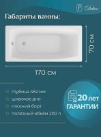 Чугунная ванна Delice Repos 170x70 DLR220508-AS без отверстий под ручки с антискользящим покрытием — фото 4, Чугунные ванны