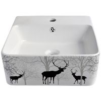 Раковина-чаша Bronze de Luxe 42 1060BD Белый глянец с серо-черным рисунком — фото 1, Раковины накладные