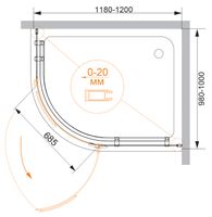 Душевой уголок CEZARES арт-BERGAMO-W-RH-1-120/100-ARCO-C-Cr-R-IV — фото 2, Асимметричные душевые уголки