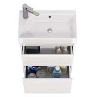 Тумба SLIM, 55 см, подвесная/напольная, 2 ящика, белый глянец — фото 7, Тумбы под раковину