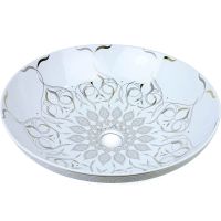 Раковина-чаша Bronze de Luxe 40 2008 Белая глянецевая с серо-золотым декором — фото 1, Раковины накладные