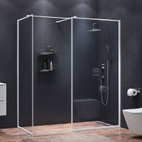 Душевая перегородка Iddis Slide 80 SLI8WS8i23 профиль Белый матовый стекло прозрачное — фото 2, Душевые перегородки