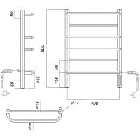 Электрический полотенцесушитель Domoterm Орфей П6 400x600 EK R Хром — фото 3, Электрические полотенцесушители