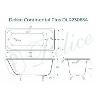 Чугунная ванна Delice Continental Plus 170x70 DLR230634 без отверстий под ручки и антискользящего по — фото 2, Чугунные ванны