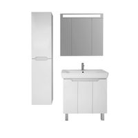 Тумба Q PLUS (D), 80 см, подвесная/напольная, 3 дверцы, с опорами, белый глянец — фото 4, Тумбы под раковину