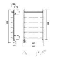 Электрический полотенцесушитель Domoterm Лаура П6 600x800 EL Хром — фото 2, Электрические полотенцесушители
