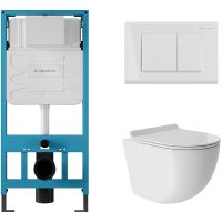 Комплект унитаза с инсталляцией Aqueduto Ovo AQDS010T с сиденьем Микролифт и Белой глянцевой клавише — фото 1, Комплекты унитаз + инсталляция