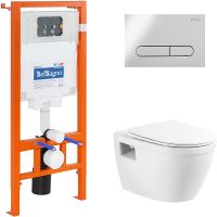 Комплект унитаза с инсталляцией BelBagno Loto BB070CHR/SC/BB002-80/BB005-PR-CHROME с сиденьем Микрол — фото 1, Комплекты унитаз + инсталляция