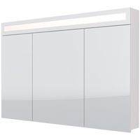 Шкаф зеркальный UNI, 120 см, 3 дверцы, 6 стеклянных полок, с LED-подсветкой и выключателем, белый — фото 1, Шкафы для ванной