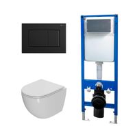 Сет: Система инсталляции Point, Клавиша Ника черный матовый PN44081BM +Унитаз Афина PN41041 — фото 1, Инсталляции и комплекты. Сет: Инсталляция, клавиша смыва и подвесной унитаз