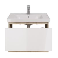 Тумба PERFECTO, 70 см, подвесная, 1 ящик, дуб эврика/белый глянец — фото 14, Тумбы под раковину