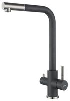 GRANFEST QUARZ Смеситель для кухни Г-обр. с краном питьевой воды D-35мм темно-серый арт. GF- — фото 1, Смесители для кухни