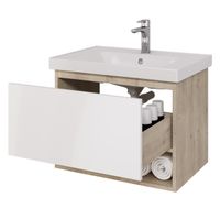 Тумба PERFECTO, 70 см, подвесная, 1 ящик, дуб эврика/белый глянец — фото 13, Тумбы под раковину