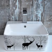 Раковина-чаша Bronze de Luxe 42 1060BD Белый глянец с серо-черным рисунком — фото 4, Раковины накладные