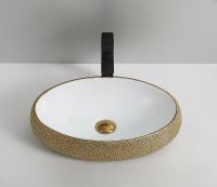 Раковина-чаша CeramaLux 49 433J Бело-золотая — фото 5, Раковины накладные