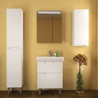 Пенал QL35, 35 см, подвесной/напольный, универсальный, 2 дверцы, 4 стеклянные полки, белый глянец — фото 9, Пеналы для ванной комнаты