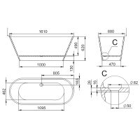 Ванна из искусственного камня Holbi Selena 161x68 1.01.006.11.1 Белая матовая — фото 3, Ванны
