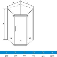 Душевой уголок Erlit Comfort 99х99 профиль Хром матовый стекло тонированное арт-ER10110V-C4 — фото 2, Душевые уголки трапеция