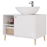 Тумба LUNO, 80см, напольная, 1дв., 2 откр. полки,белый глянец, под ум. Триумф — фото 1, Тумбы под раковину