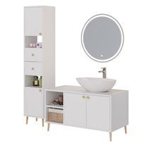 Тумба LUNO, 100см, напольная, 2дв., 2 откр. полки,белый глянец, под ум. Триумф — фото 9, Тумбы под раковину