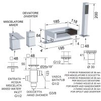 Смеситель на борт ванны Remer Qubica Cascata QC06 Хром — фото 2, Смесители на борт ванны