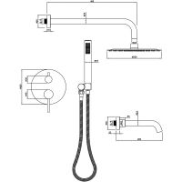 Душевая система Milacio Ultra MCU.150.MB / черный матовый / нержавеющая сталь / встраиваемый монтаж / с изливом 200 мм — фото 4, Встраиваемые душевые комплекты