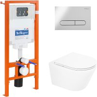 Комплект унитаза с инсталляцией BelBagno Tre BB8001CHR/SC/BB002-80/BB005-PR-CHROME с сиденьем Микрол — фото 1, Комплекты унитаз + инсталляция