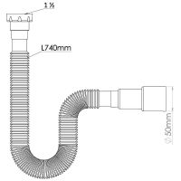 Гибкая труба Nova 1315 с гайкой 1 1/2 740 мм, выход d40/50 мм с плоской прокладкой — фото 2, Гофры и отводы