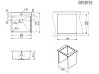 Granula-5151, СТАЛЬ САТИН, стальная кухонная мойка — фото 3, Кухонные мойки