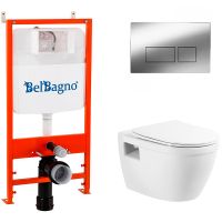 Комплект унитаза с инсталляцией BelBagno Loto BB070CHR/SC/BB026/BB041CR с сиденьем Микролифт и клави — фото 1, Комплекты унитаз + инсталляция
