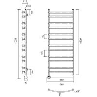 Электрический полотенцесушитель Domoterm Калипсо П12 500x1000 EL Хром — фото 2, Электрические полотенцесушители