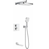 Душевая система Rose R15F R1595F с термостатом Белая Хром — фото 1, Встраиваемые душевые комплекты