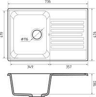 GRANFEST Мойка QUARZ 78 1-чаша+крыло 740*480мм темно-серый арт.GF-Z- — фото 3, Кухонные мойки