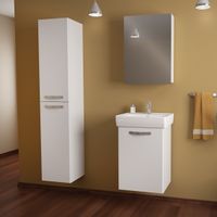 Товар: Шкаф зеркальный ALMI, 50 см, 1 дверца, 2 стеклянные полки, белый - фото 2 Шкаф зеркальный ALMI, 50 см, 1 дверца, 2 стеклянные полки, белый — фото 2, Шкафы для ванной