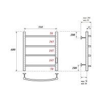 Полотенцесушитель электрический Point Афина PN04856 П4 500x600 диммер справа, хром — фото 2, Электрические полотенцесушители