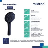 Товар: Ручной душ Milardo Ideal Spa 5F ILS5FBRM18 Черный матовый - фото 6 Ручной душ Milardo Ideal Spa 5F ILS5FBRM18 Черный матовый — фото 6, Лейки для душа