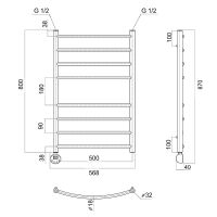 Электрический полотенцесушитель Domoterm Калипсо П8 500x800 EL Хром — фото 3, Электрические полотенцесушители