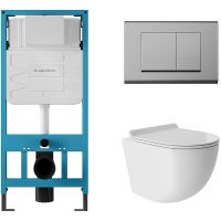 Комплект унитаза с инсталляцией Aqueduto Ovo AQDS016T с сиденьем Микролифт и клавишей смыва Хром — фото 1, Комплекты унитаз + инсталляция