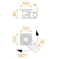 Душевой лоток Drain Leo-01-10 квадрат 100*100 Золото браш Ø 50 мм арт-60210110-06 — фото 6, Душевые лотки